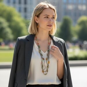 Vintage Bohemian Multi-Strain Beaded and Glass Necklace & Earrings Set ~ NWT